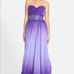 Sean Collection Embellished Waist Ombré Chiffon Strapless Gown Sz 10
